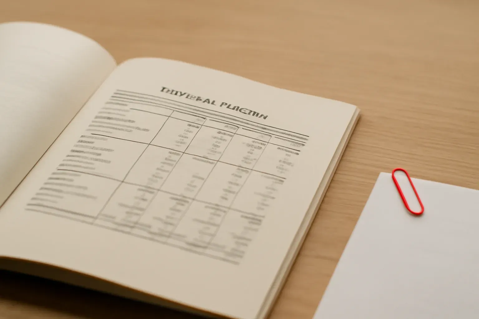 An annual report open to a financial table.