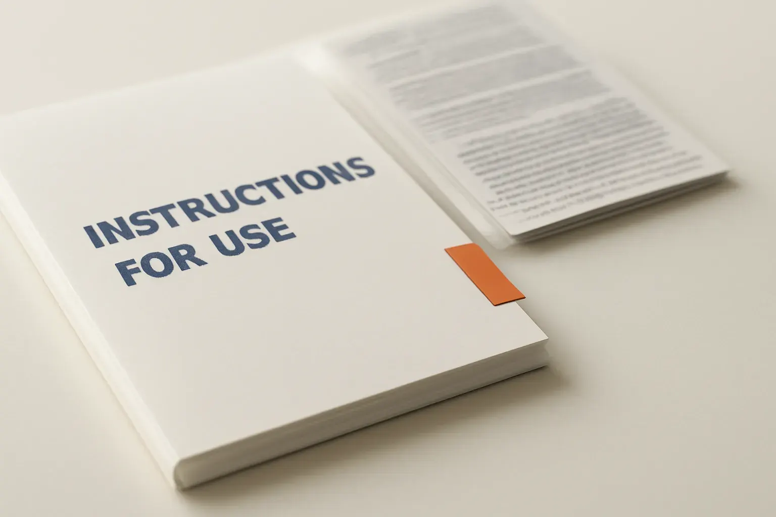 Clinical documentation and an IFU booklet on a clean surface.